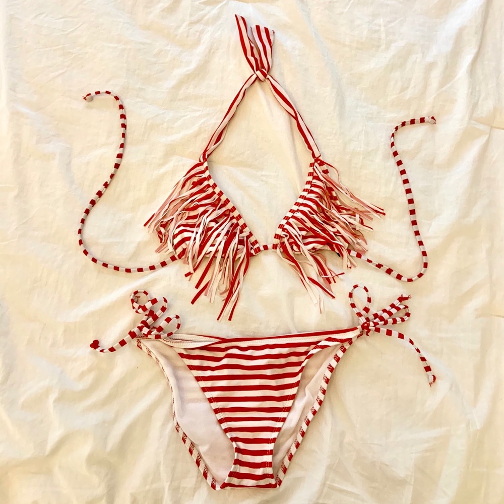 NWT Guess Fringe Striped Swimsuit